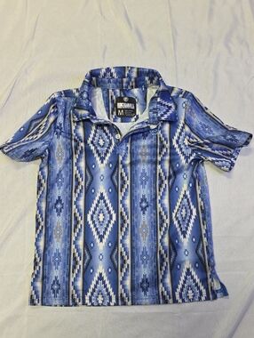 Rock & Roll Boys' Blue Aztec Polo - Medium